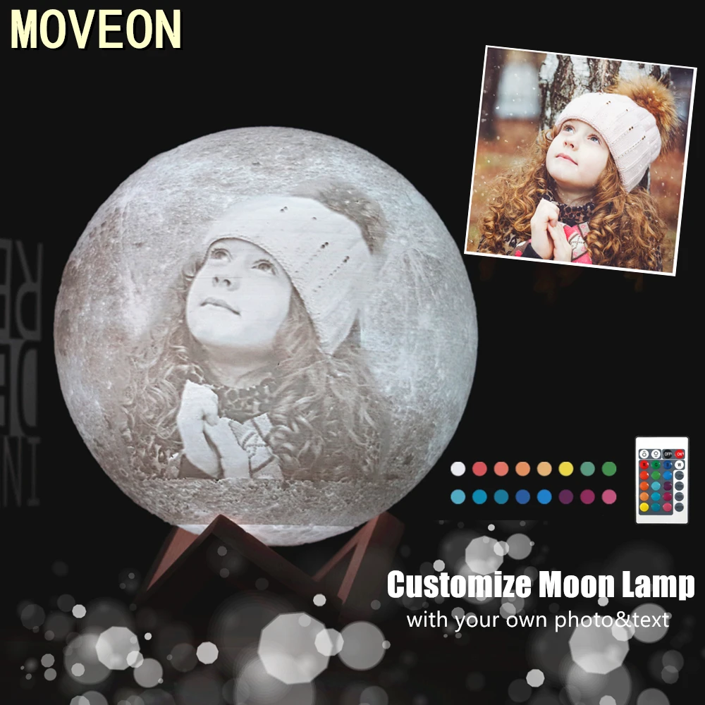 Photo Custom 3D printing moon night light Novelty lamp USB Rechargeable Table decoration Touch/Remote 2/16 Colors Moonlight - Image 2