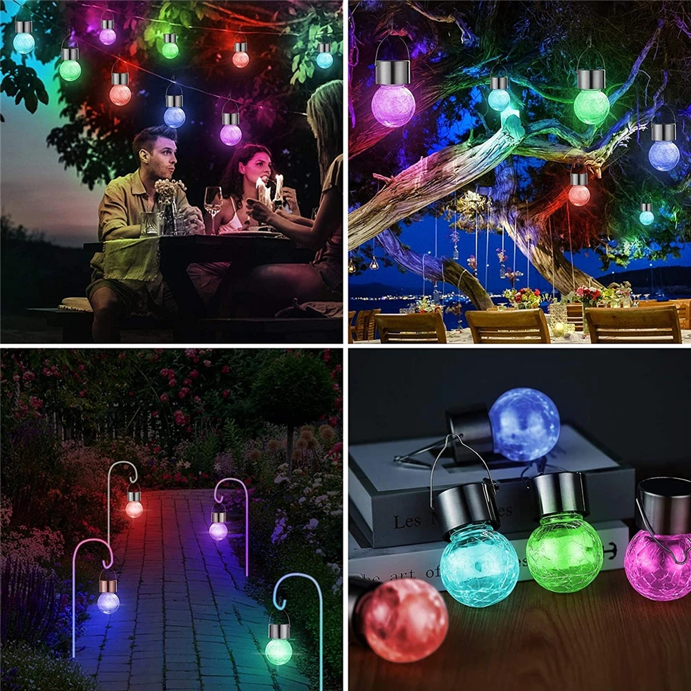 1/4/8pcs LED Solar Light Cracked Glass Ball Outdoor Waterproof Hanging Garden Lights with Clip Roadside Light Decoration - Image 2
