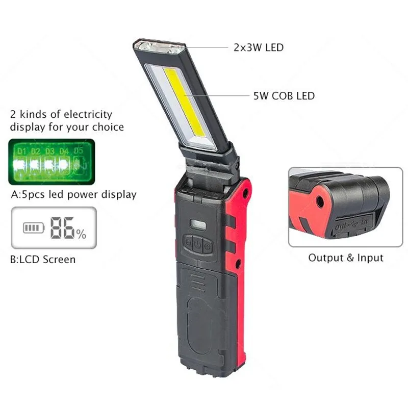 New Super Bright Adjustable Magnetic LED Work Ligh for Car Repair USB Foldable dimming COB Flashlight Lamps - Image 3