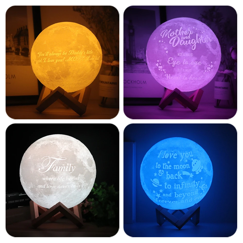 Drop ship Photo&Text Custom 3D Print Moon Lamp Night Light USB Rechargeable Personality Gift for Christmas Holiday Girlfriend - Image 3