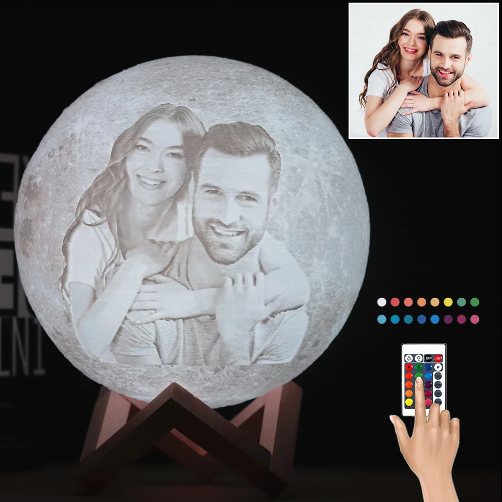 Customized Personality 3D Printing Moon Novelty Light Lunar USB Charging Night Lamp Touch/Remote 2/16 Colors Moonlight - Image 6