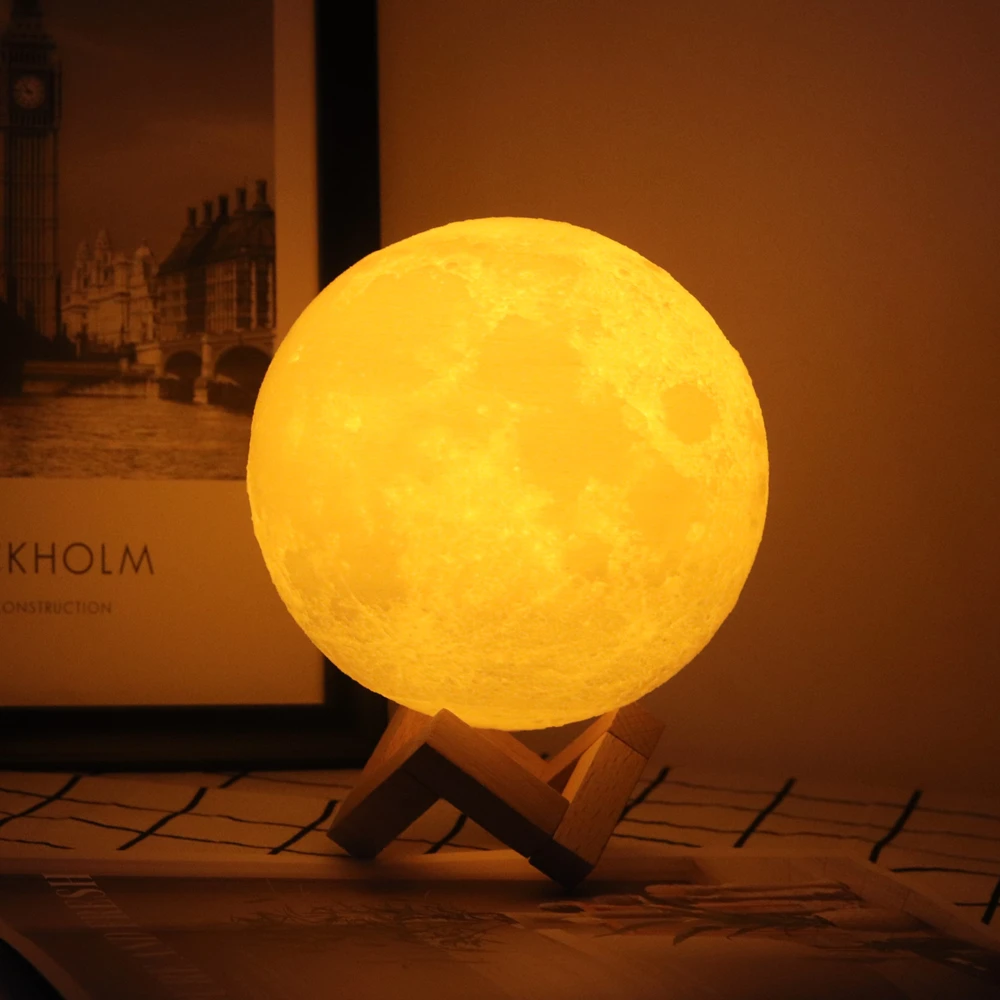 Customized Personality 3D Printing Moon Novelty Light Lunar USB Charging Night Lamp Touch/Remote 2/16 Colors Moonlight - Image 5