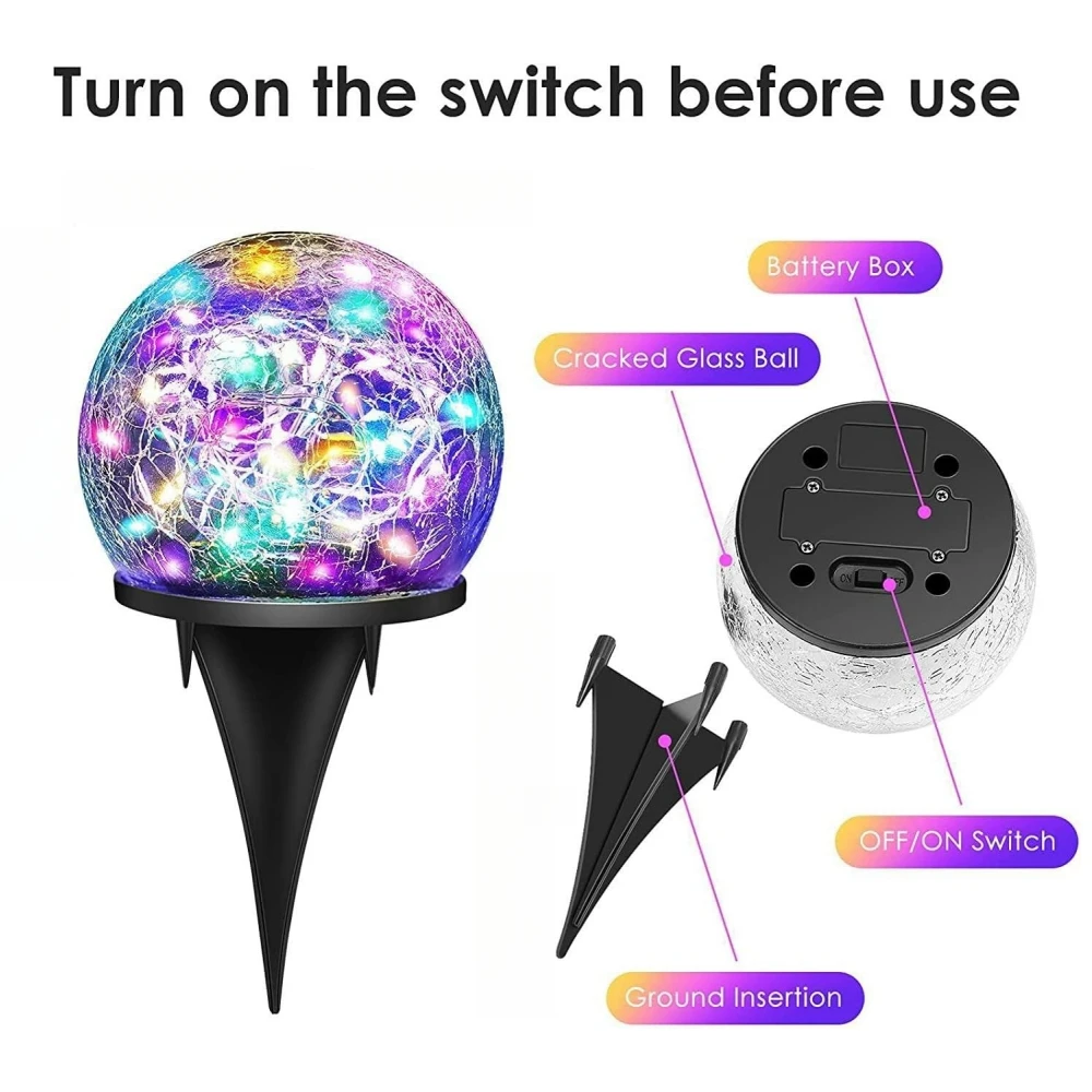 Solar Glass Ball Garden Light Cracked Glass Lamp Waterproof Landscape Lawn Decor Light for Villa Walkway Path Yard Holiday - Image 2