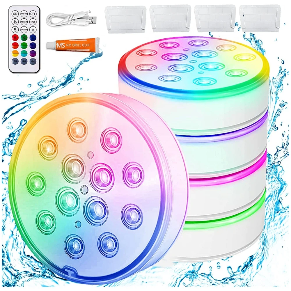 New USB Rechargeable Pool Light Waterproof LED RGB RF Remote Control Diving Light Swimming Pool Underwater Decorative Lamp