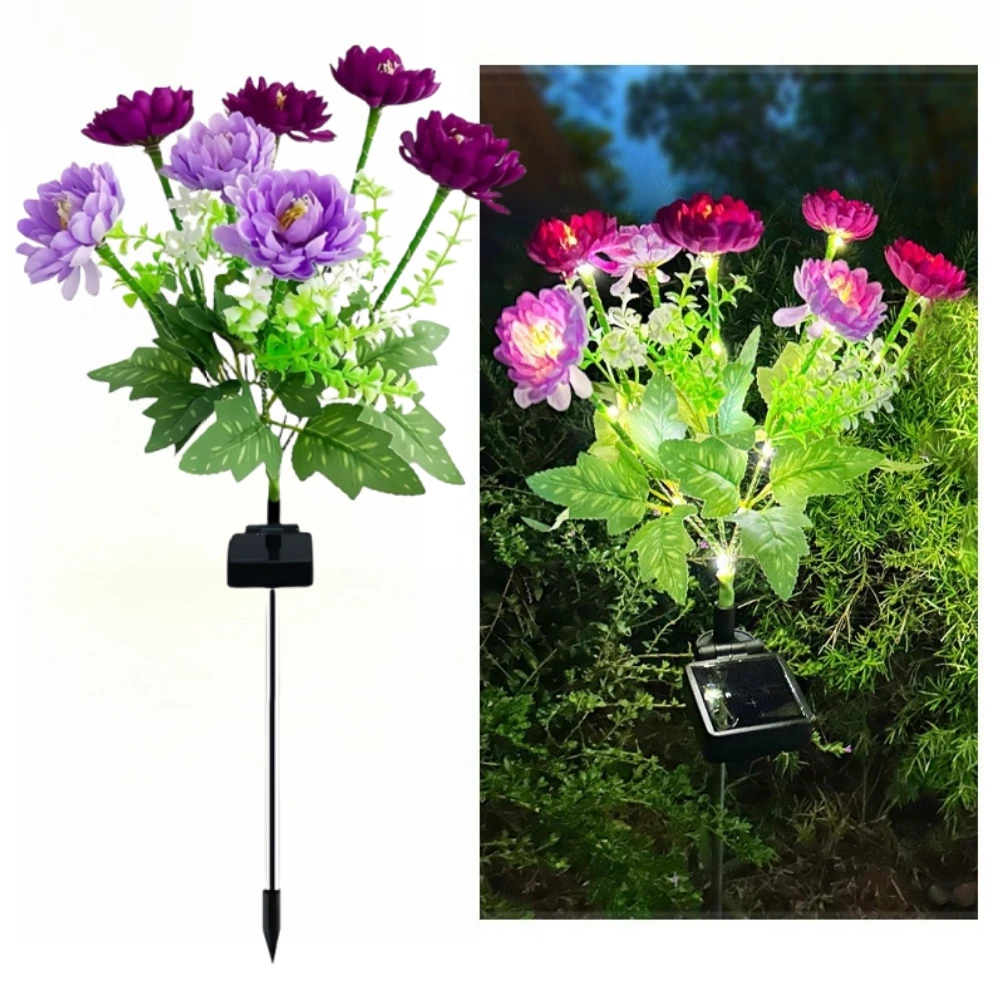 Solar Garden Lights with 7 Snow Lotus Solar Flowers Lights Outdoor Waterproof, Auto On/Off Solar Outdoor Lights for Yard Patio - Image 2