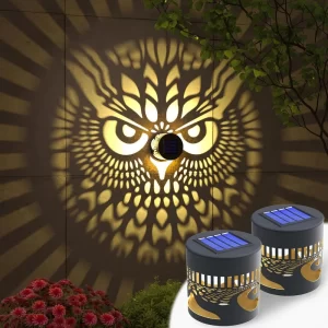 Solar Fence Lights Metal Solar Powered Owl Projector Lamp Outdoor Wall Deck Step Lights Mandala Theme for Garden Yard Decor