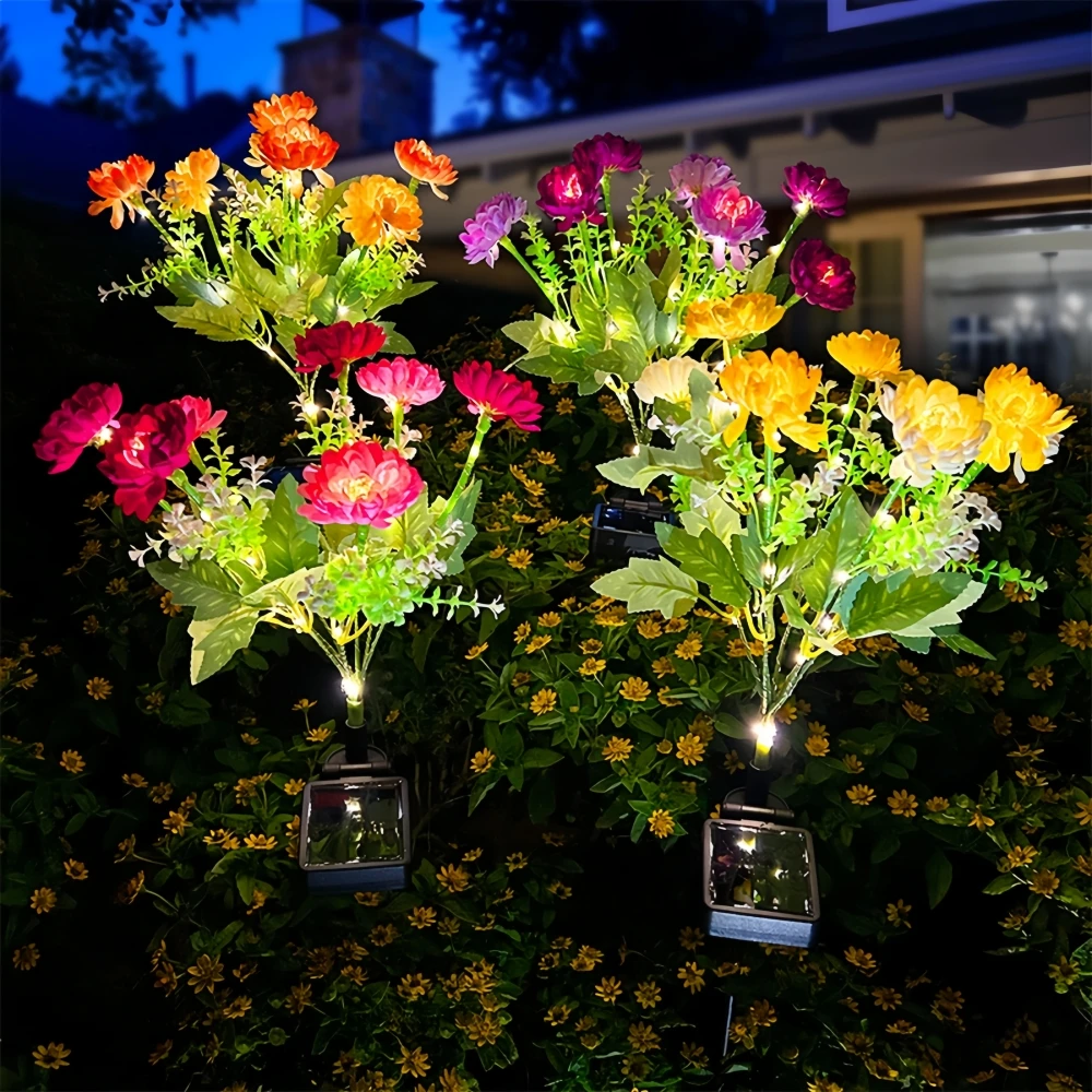 Solar Garden Lights with 7 Snow Lotus Solar Flowers Lights Outdoor Waterproof, Auto On/Off Solar Outdoor Lights for Yard Patio