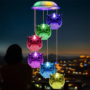 Owl Solar Wind Chimes for Outside Waterproof LED Solar Powered Memorial Wind Chimes with Lights Gifts for Garden Outdoor Decor