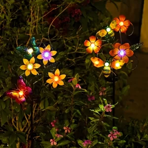 LED Courtyard Solar Landscape Butterfly Lamp Bee Lawn Outdoor Garden Plug-in Pole Iron Art Decorative Light