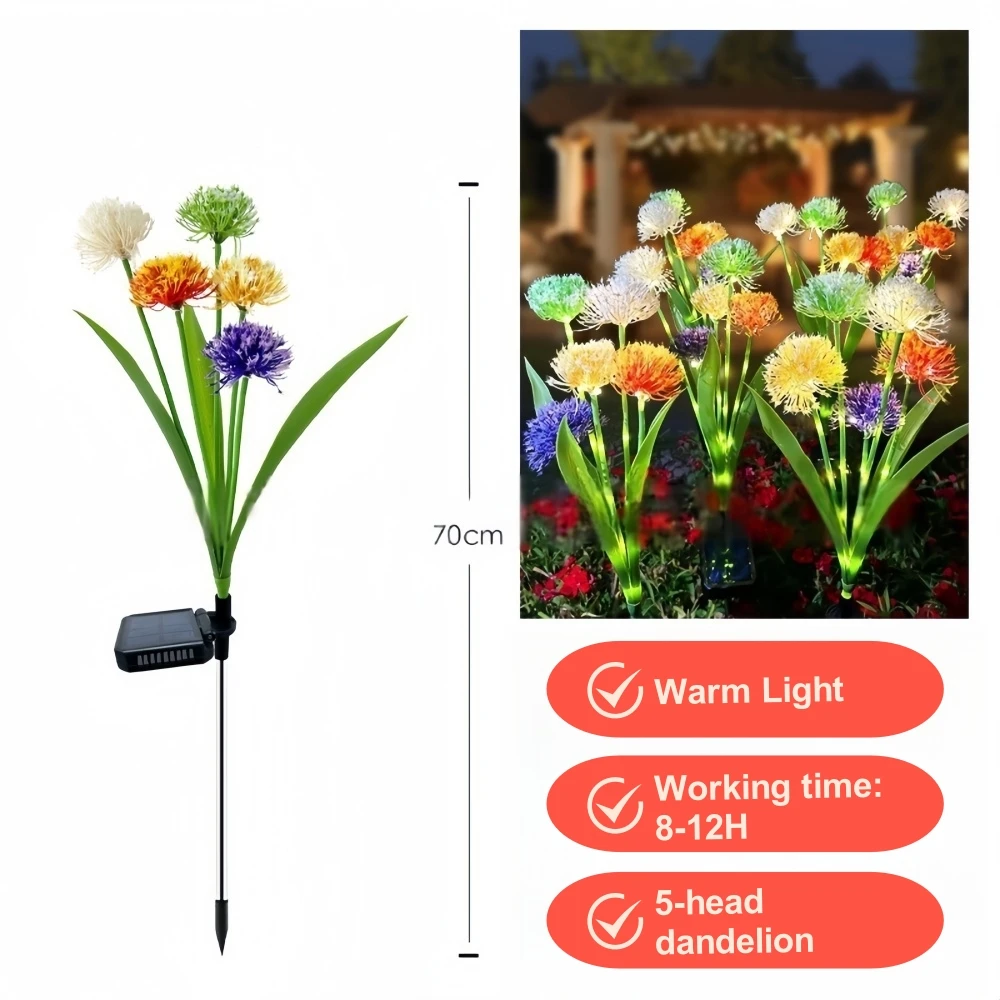 Solar 5-head Dandelion Lights Garden Lights Outdoor Decor Glowing Stems Solar Lights Outdoor Waterproof for Yard, Lawn, Pathway - Image 3