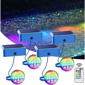 Solar Underwater Swimming Pool Lights with Remote Control, 16 Colors Lighting Pool Lights for Above Pool, Inground Pool
