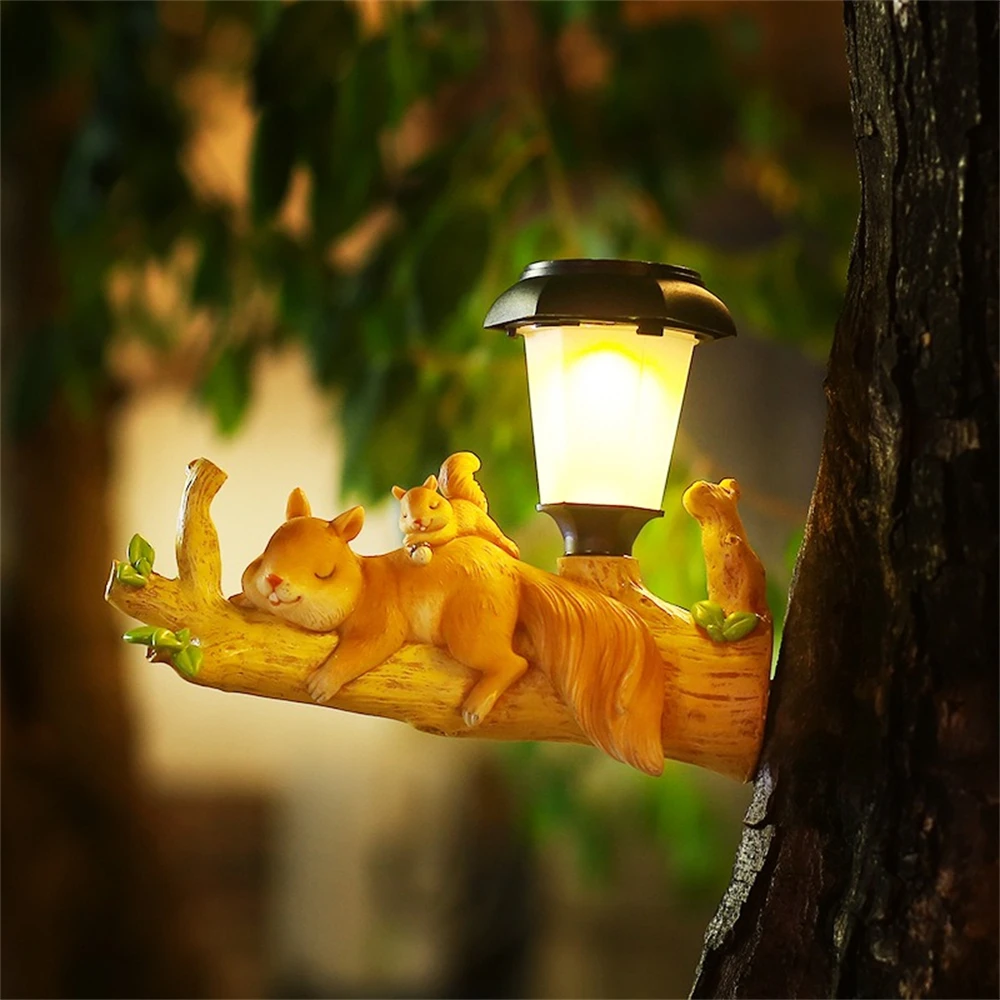 Outdoor Solar Nightlight Garden Squirrel Sloth Statues With LED Lantern Ornament Animal Decoration Sculpture Accessories