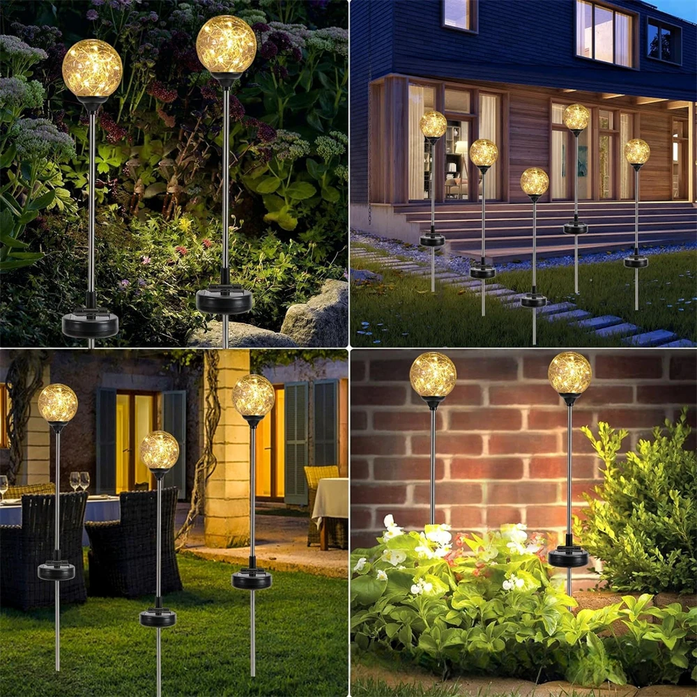 Solar Powered LED Glass Ball Ground Plug Light 8cm Cracked Ball Lawn Garden Decorative Light Outdoor Landscape Lighting - Image 4