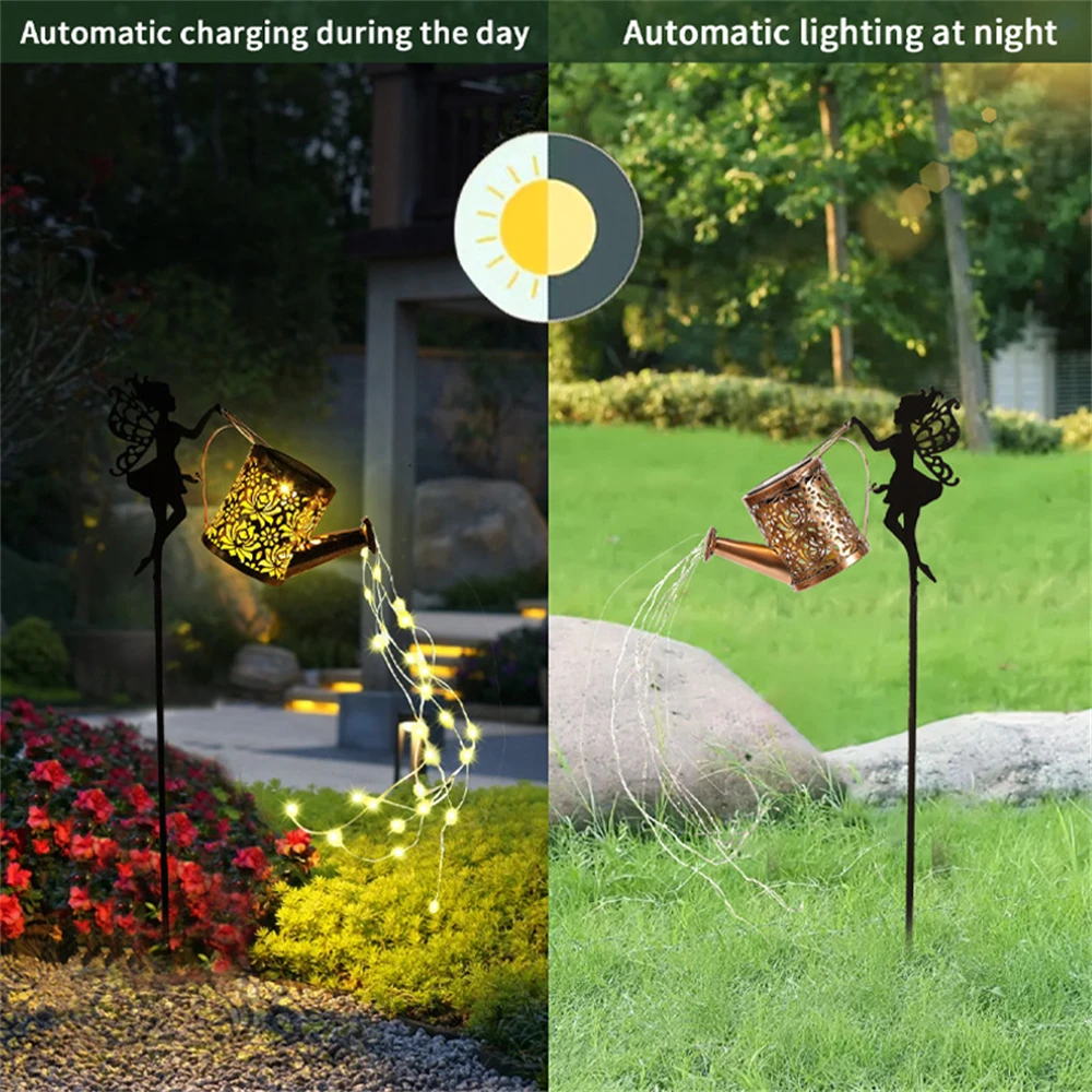 Solar Fairy Watering Can Lights Garden Decor for Outside Metal Hanging Kettle Lantern Solar Landscape Lamp Outdoor Decorations - Image 2