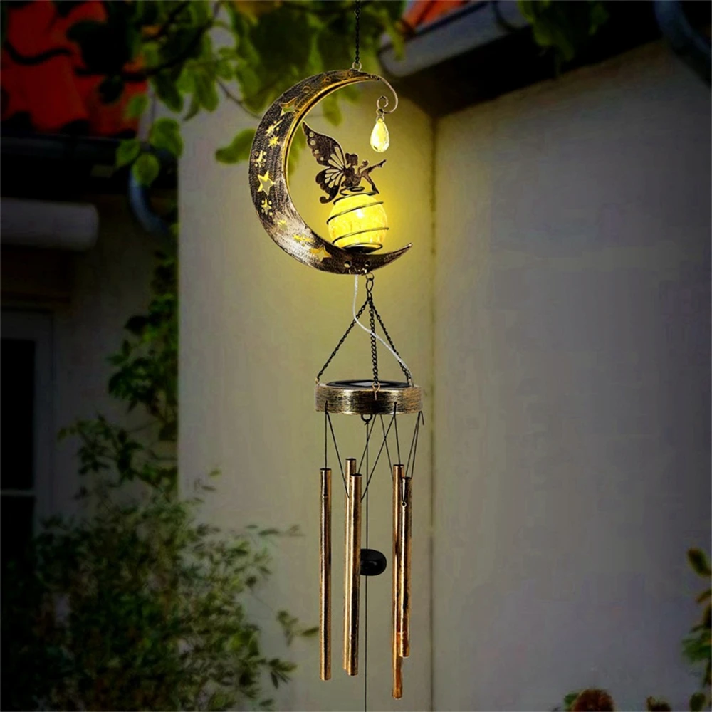 Solar Wind Chime Light Outdoor Moon Fairy Light Courtyard Decoration Hanging Metal Wind Chime Light Garden Holiday Decorations - Image 2