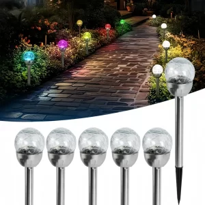 Solar Glass Ball Garden Lights Outdoor Multi-Color Changing&White Lights Solar Pathway Decorative Lighting Waterproof for Patio