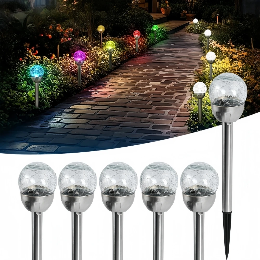 Solar Glass Ball Garden Lights Outdoor Multi-Color Changing&White Lights Solar Pathway Decorative Lighting Waterproof for Patio