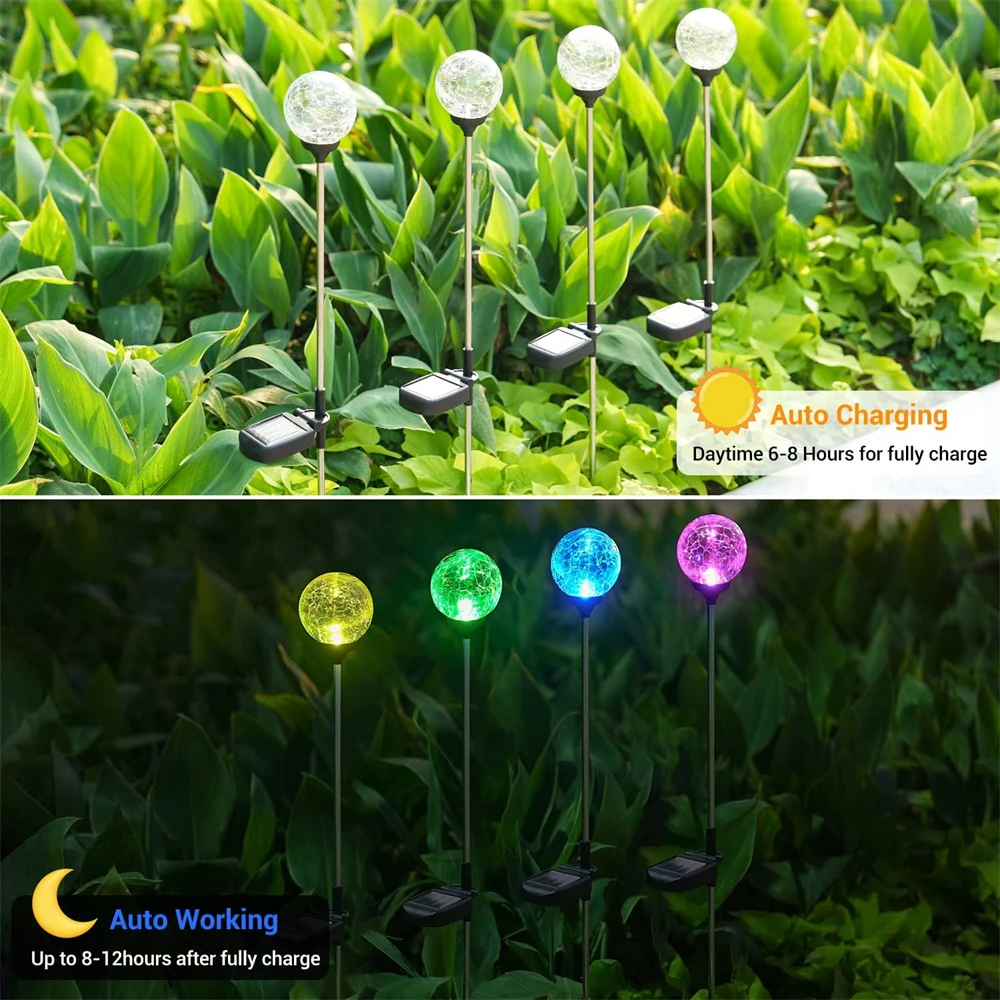 Solar Powered LED Glass Ball Ground Plug Light 8cm Cracked Ball Lawn Garden Decorative Light Outdoor Landscape Lighting - Image 2