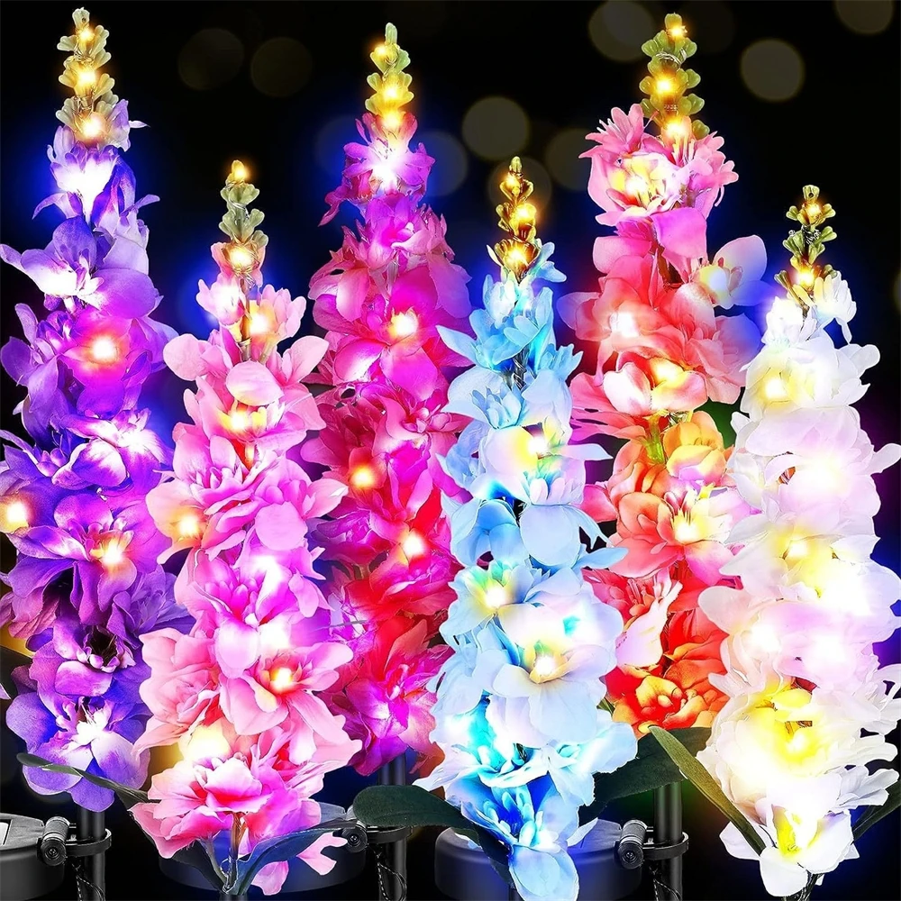 LED Solar Garden Flower Light Hyacinth Solar Powered Night Light for Home Yard Lawn Path Decoration Delphinium Lamp