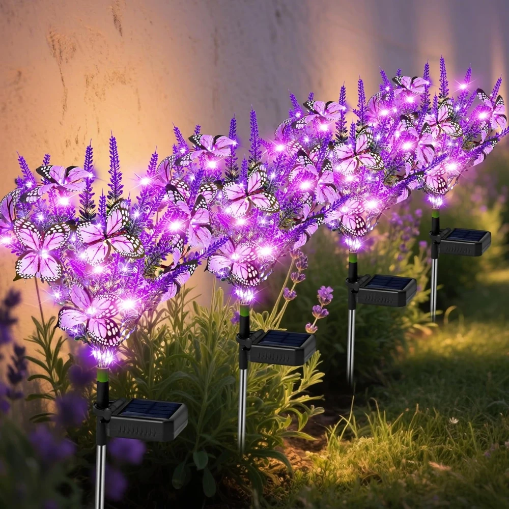 Solar Lavender Butterfly Lights Solar Flower Lights Outdoor Waterproof Decoration Yard Patio Pathway Lawn Courtyard Decoration