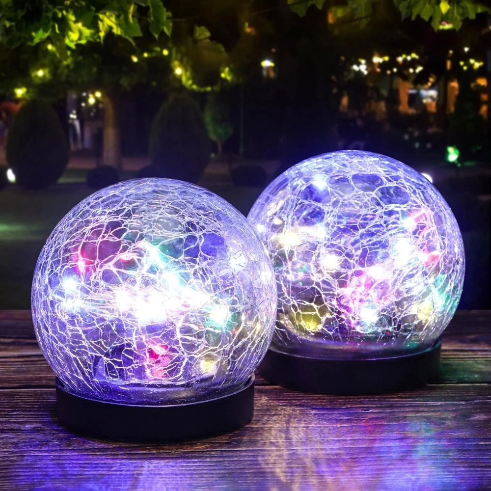 Solar Glass Ball Garden Light Cracked Glass Lamp Waterproof Landscape Lawn Decor Light for Villa Walkway Path Yard Holiday