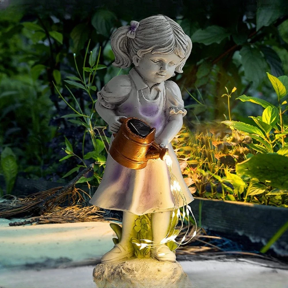 Solar Watering Can Lights Resin Little Girls' kettle Lights Outdoor Angel Sculpture Courtyard Garden Lawn Balcony Decorations - Image 2