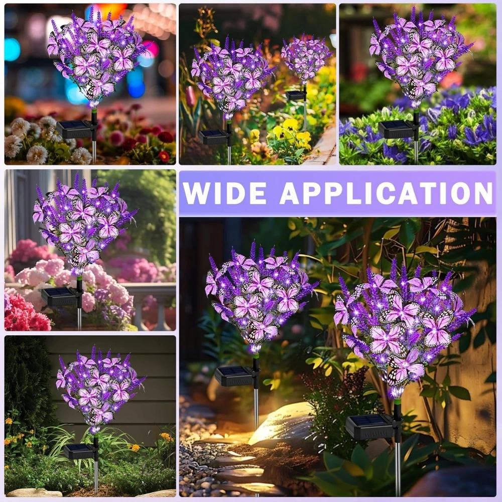 Solar Lavender Butterfly Lights Solar Flower Lights Outdoor Waterproof Decoration Yard Patio Pathway Lawn Courtyard Decoration - Image 3