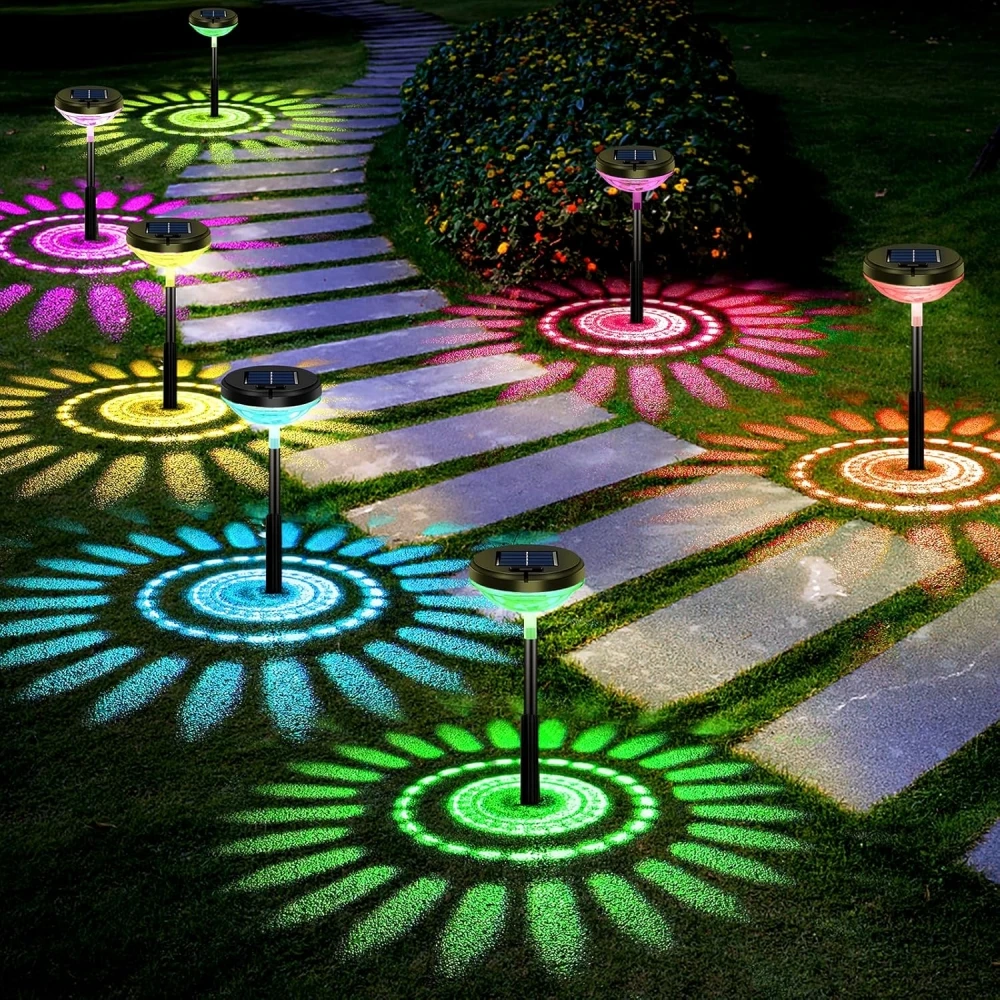 Bright Solar Projector Pathway Lights 2 Lighting Modes LED Outdoor IP67 Waterproof Solar Powered Garden Lights for Backyard Lawn