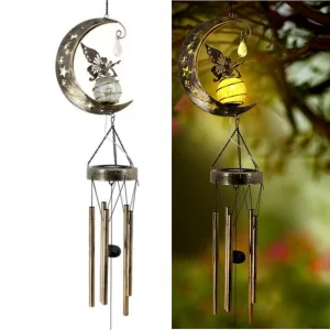 Solar Wind Chime Light Outdoor Moon Fairy Light Courtyard Decoration Hanging Metal Wind Chime Light Garden Holiday Decorations