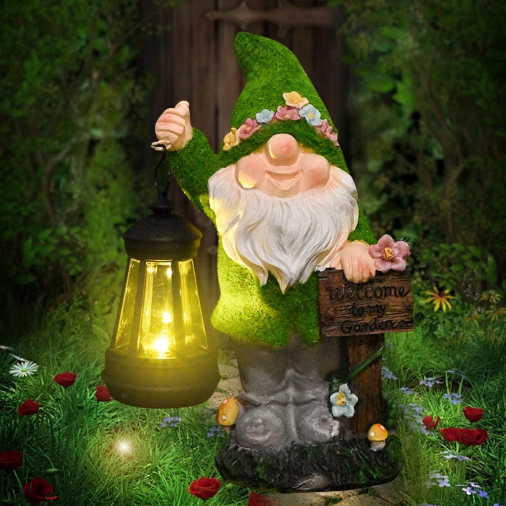 Solar Gnome Statue Lamp for Outdoor Decor Outside Garden Sculpture with Lanterna for Yard Lawn Balcony Patio Porch Decoration - Image 3