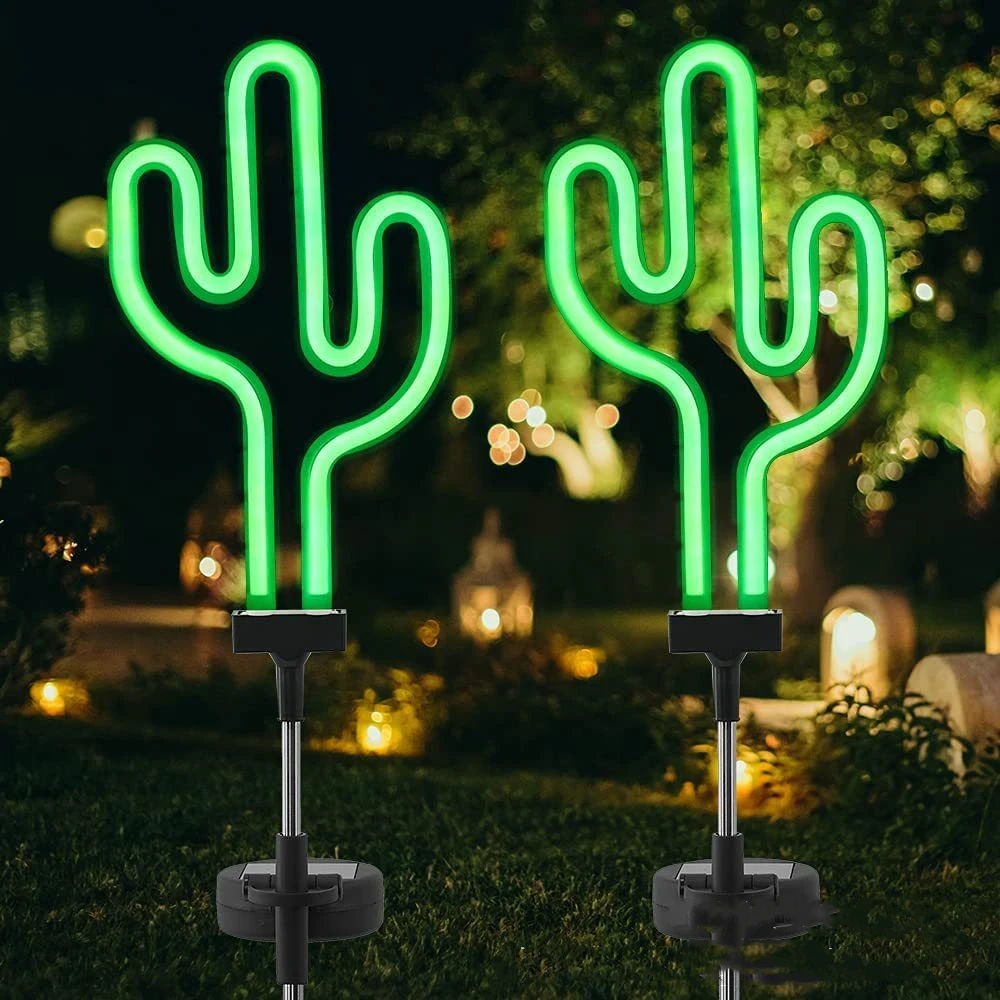 Solar Garden Landscape Light Flamingo Cactus Neon Sign Garden Decor Lawn Lamp Outdoor LED Night Light 1/2/4 Pack