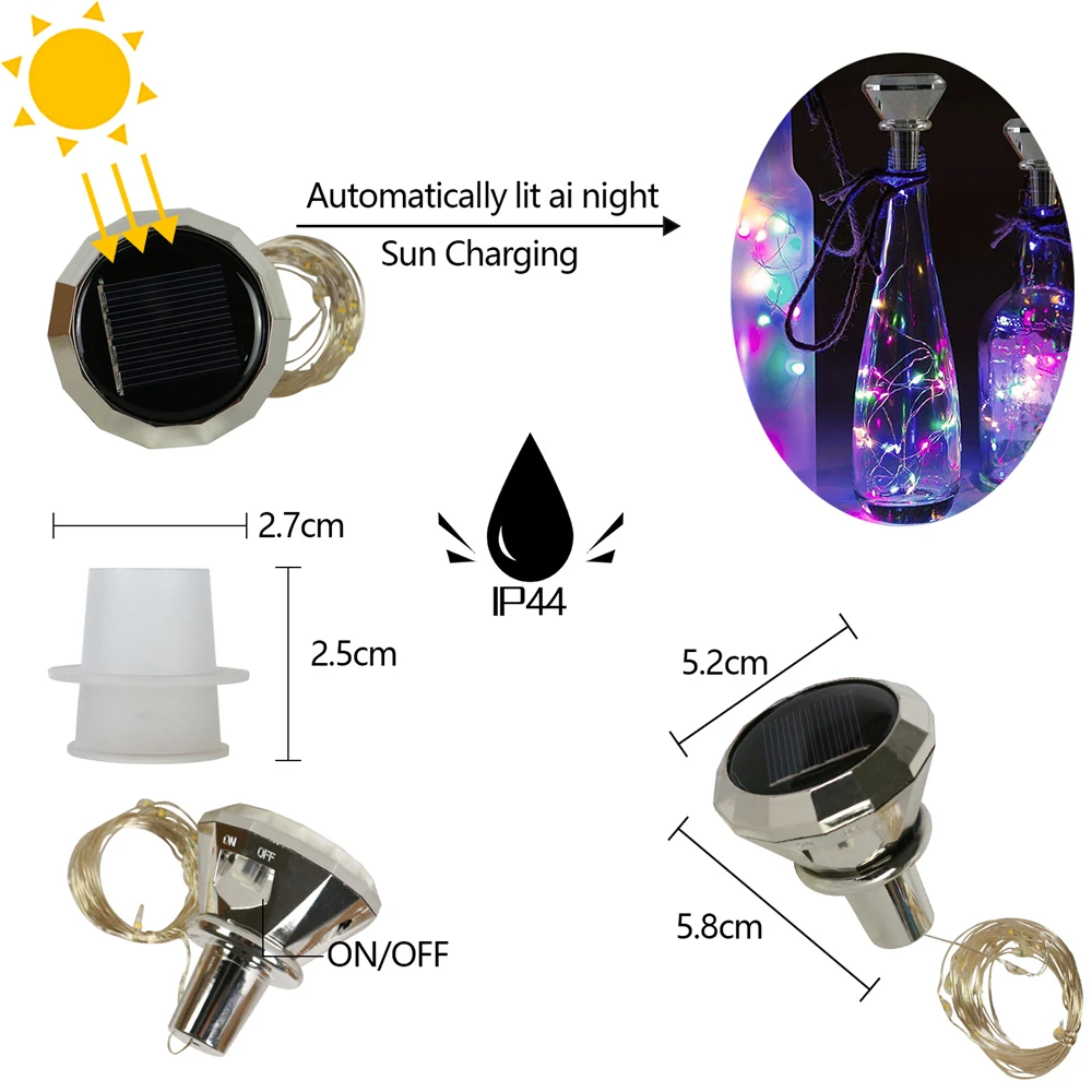 Updated Solar Wine Bottle Lights 2M 20 LED Copper Wire Fairy Garland String Lights for Xmas Wedding Party Decor 4/8/10 Pack - Image 2
