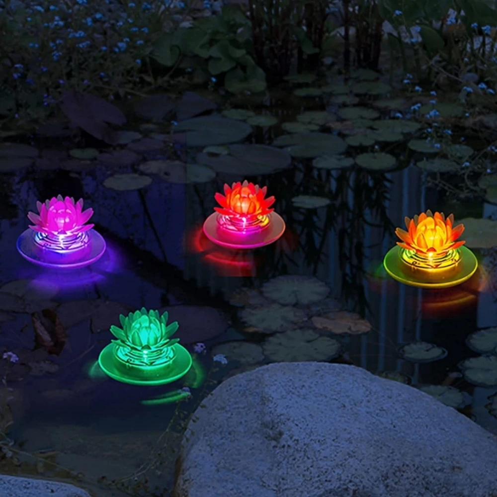 Solar Floating Pool Lights Outdoor Lotus Pond Decoration Lighting Waterproof RGB LED Lotus Lamp for Swimming Pool,Fountain