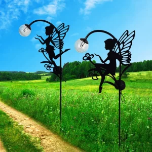 Outdoor Waterproof Solar Fairy Light Glass Ball Lamp Metal Flower Fairy Silhouette Courtyard Garden Decorative Outside Light