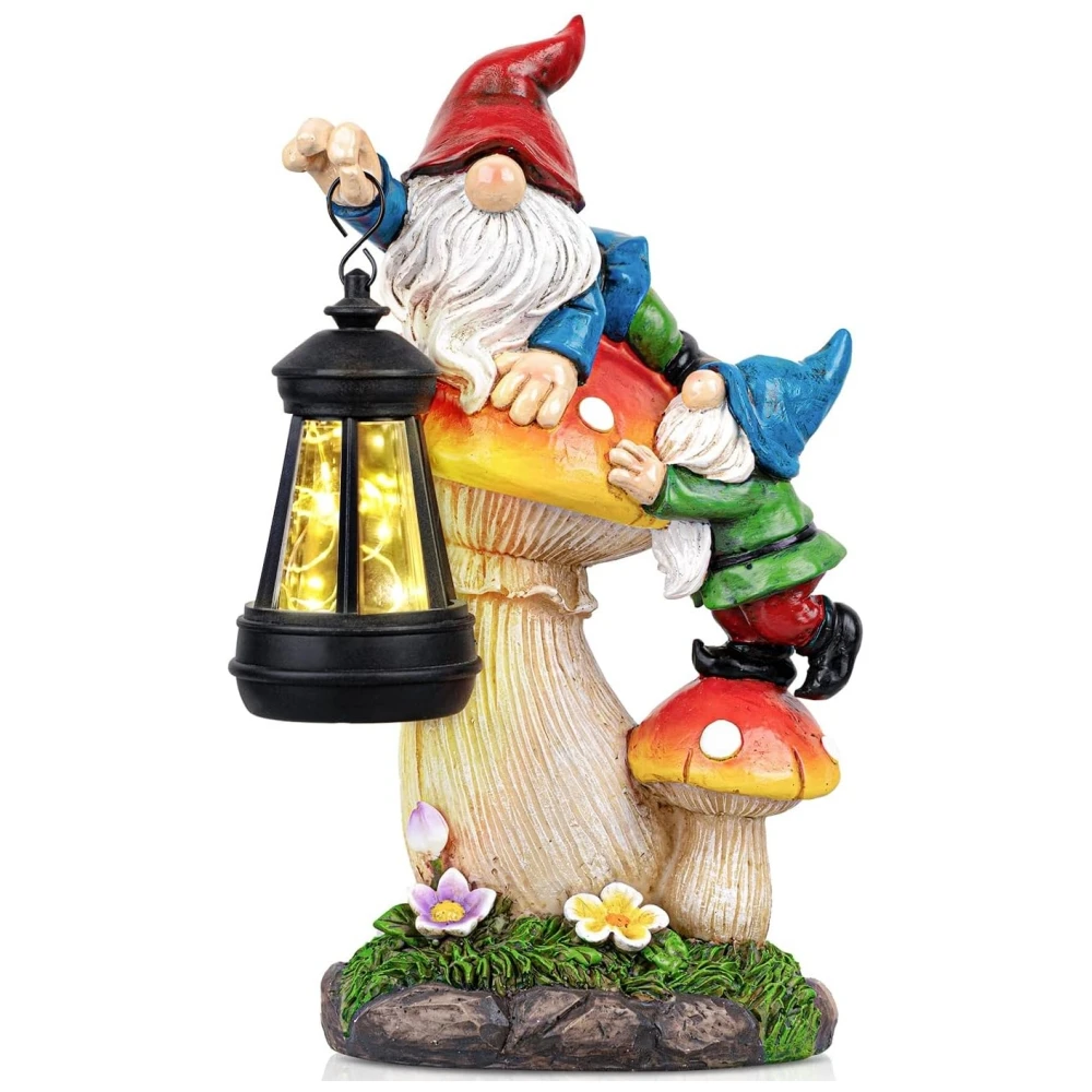 Solar Gnome Statue Lamp for Outdoor Decor Outside Garden Sculpture with Lanterna for Yard Lawn Balcony Patio Porch Decoration