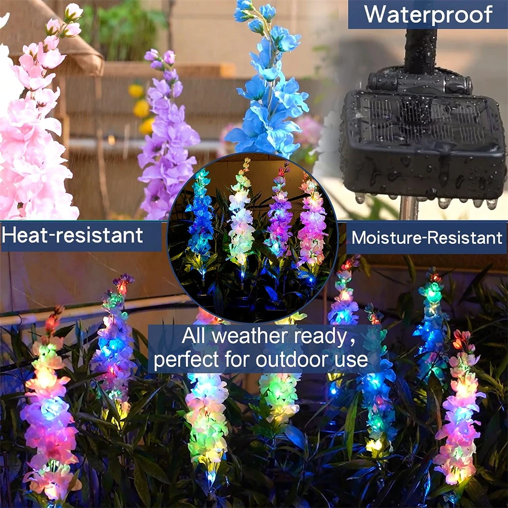 LED Solar Garden Flower Light Hyacinth Solar Powered Night Light for Home Yard Lawn Path Decoration Delphinium Lamp - Image 2